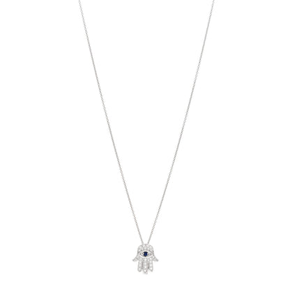 Roberto Coin 18K White Gold Diamond Blue Sapphire Hamsa Pendant Necklace 1 of 4