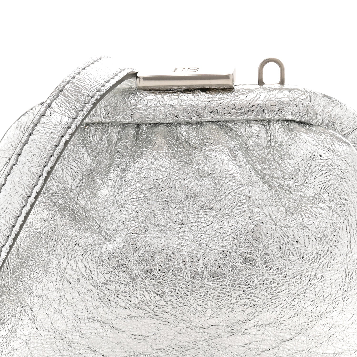 Balenciaga Metallic Textured Calfskin Logo Cloud Coin Purse With Strap Silver 8 of 11