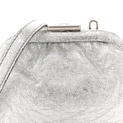 Balenciaga Metallic Textured Calfskin Logo Cloud Coin Purse With Strap Silver 8 of 11