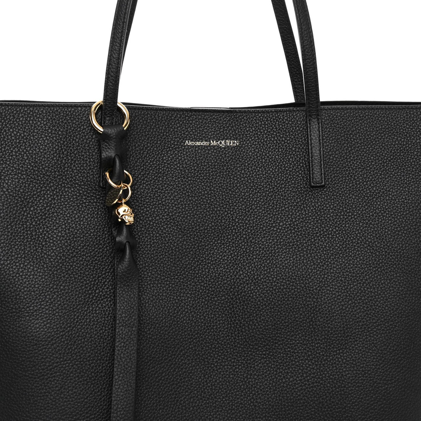 Grained Calfskin Skull Open Shopper Tote Black