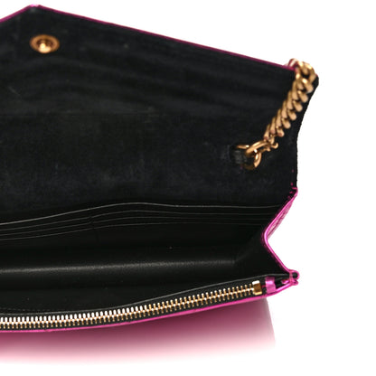 Saint Laurent Metallic Calfskin Matelasse Chevron Monogram Envelope Chain Wallet Fuchsia 5 of 15