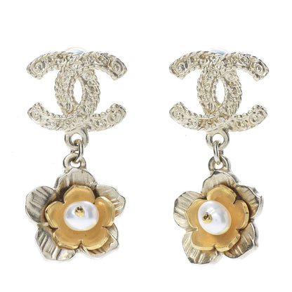Chanel Pearl CC Camellia Drop Earrings Gold 1 of 5