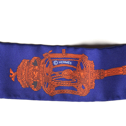 Hermes Silk Merveilleuses Lanternes Twilly Indigo Orange Bleu Glacier 4 of 4