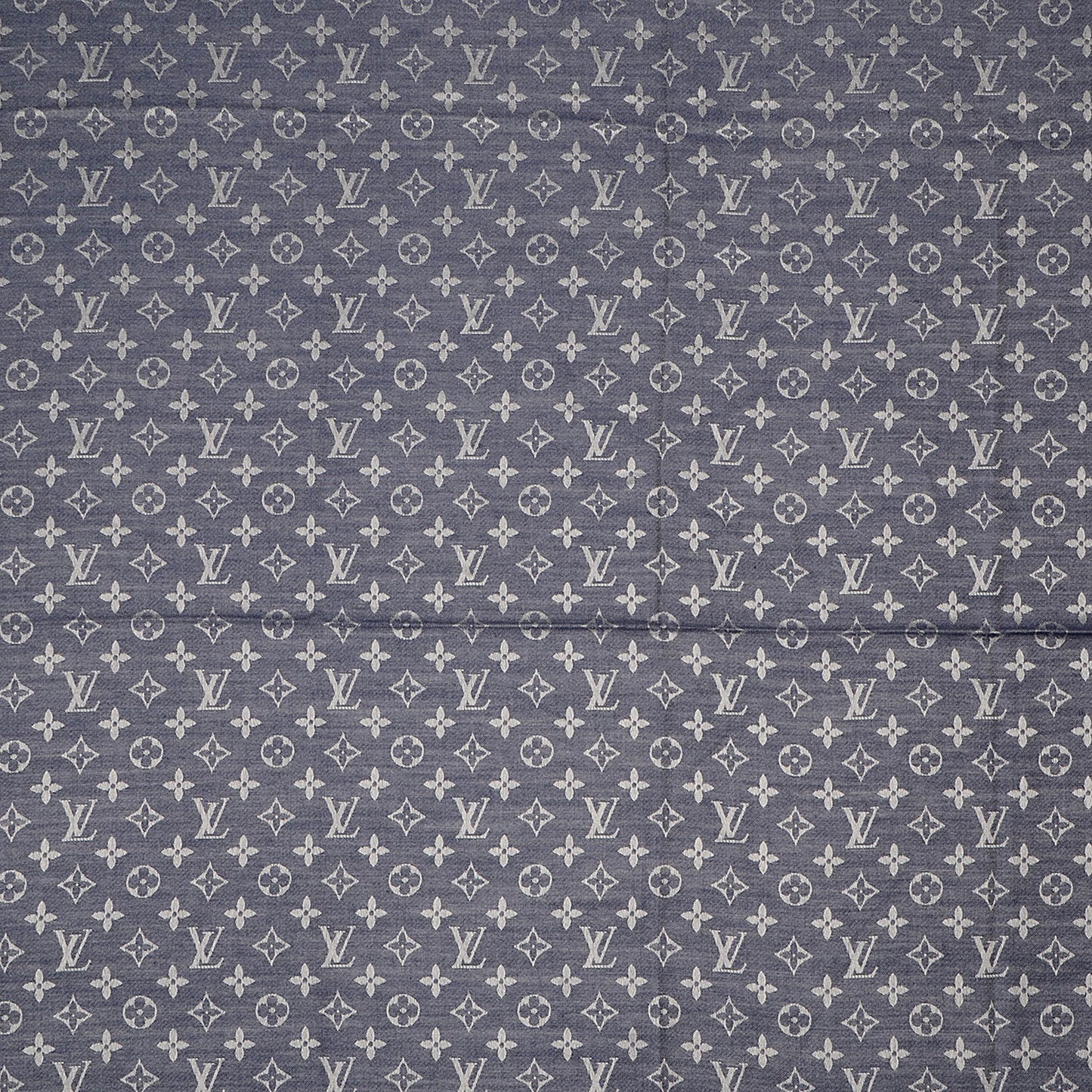 Wool Silk Monogram Denim Shawl Blue