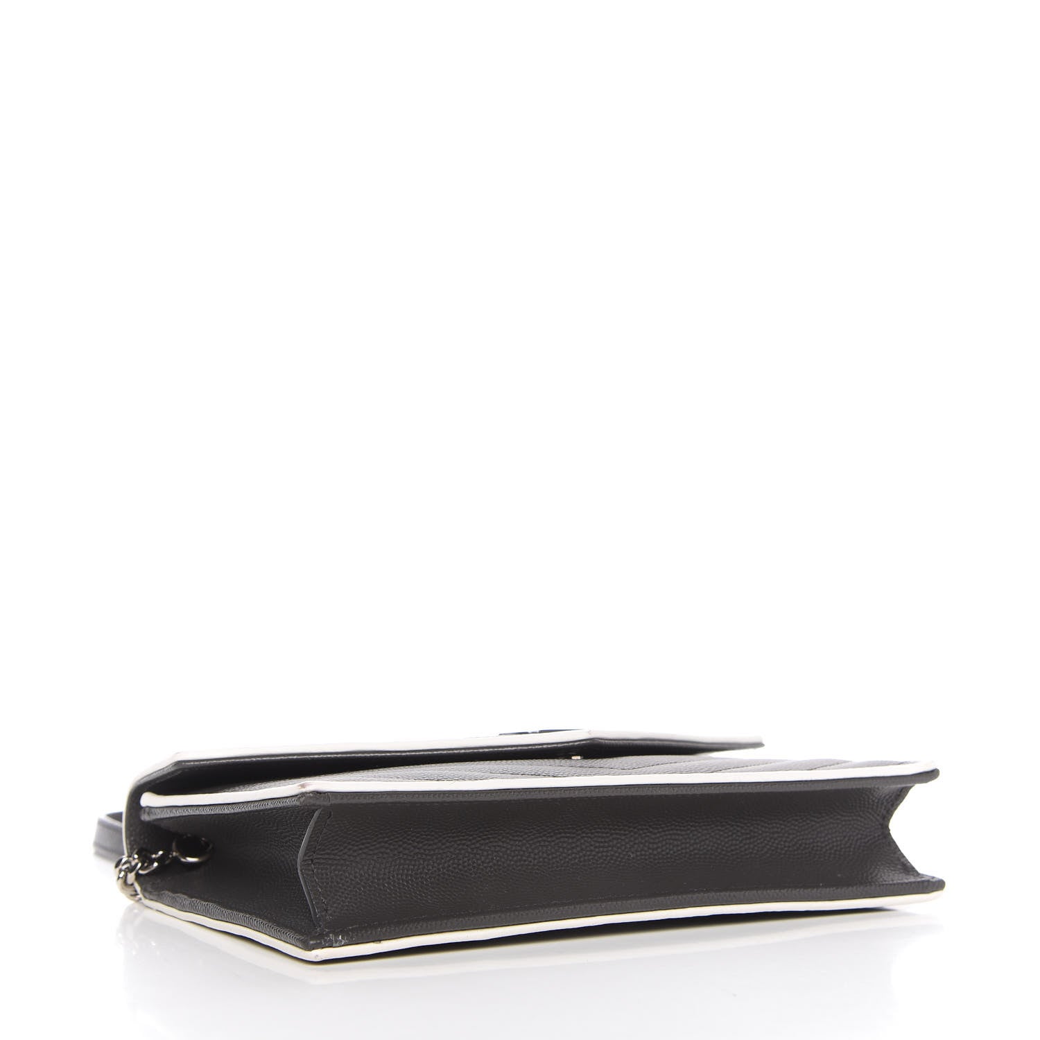 Saint Laurent Grain De Poudre Matelasse Chevron Monogram Chain Wallet Asphalt White 4 of 9