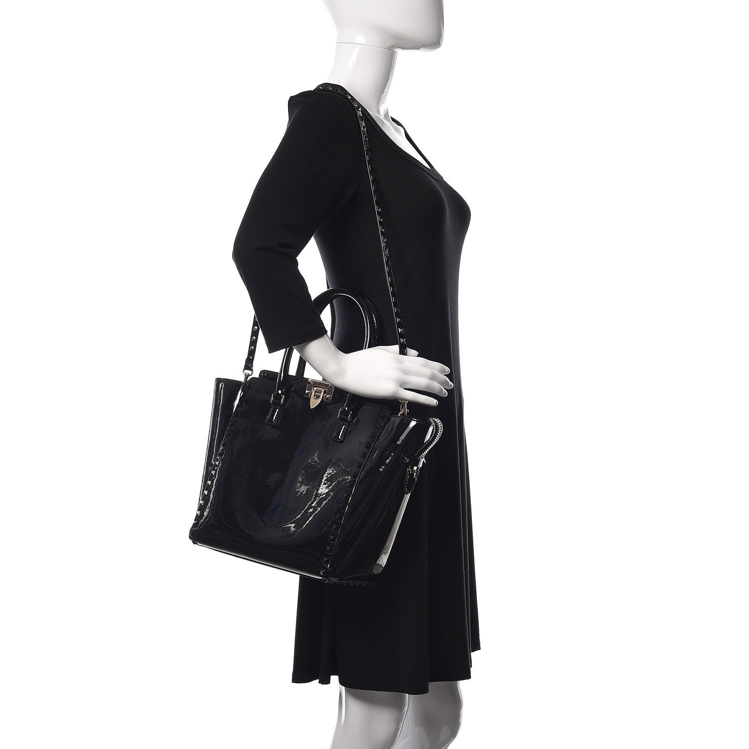 Valentino Garavani Patent Rockstud Double Handle Tote Black 2 of 12