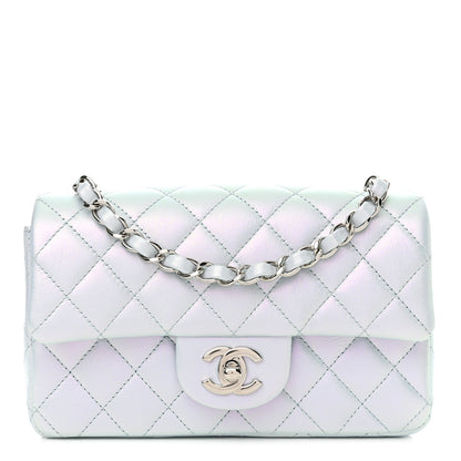 Chanel Iridescent Calfskin Quilted Mini Rectangular Flap Light Blue 1 of 11