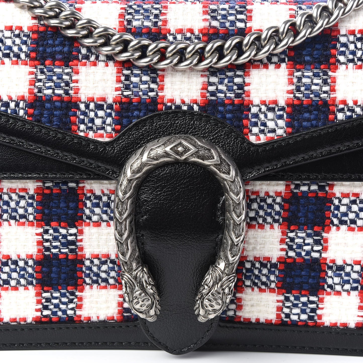Vintage Tweed Check Small Dionysus Shoulder Bag White Hibiscus Red Marine