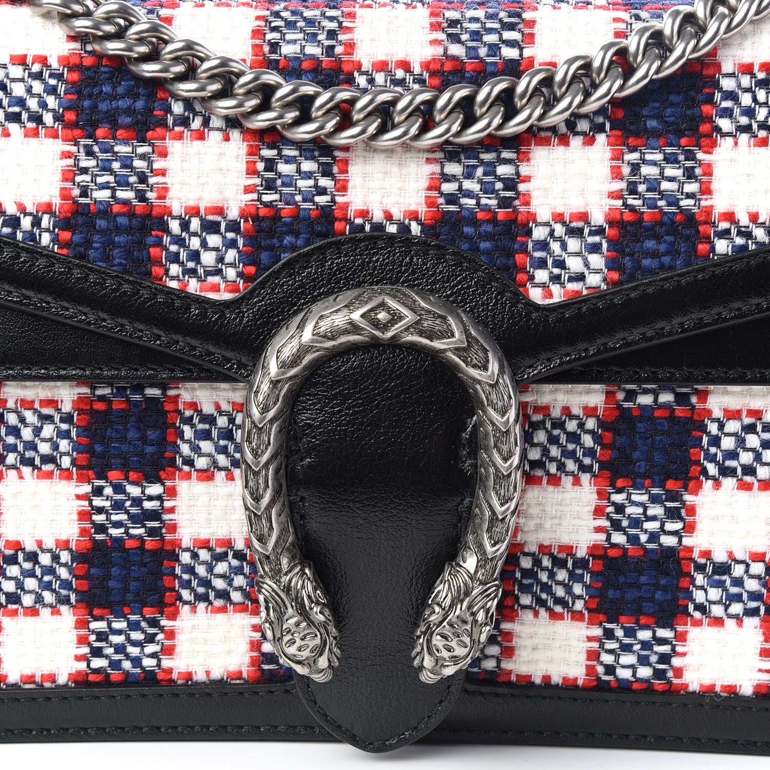 Gucci Vintage Tweed Check Small Dionysus Shoulder Bag White Hibiscus Red Marine 9 of 11