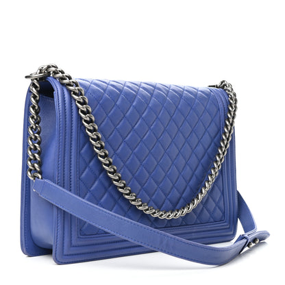 Chanel Grained Calfskin Quilted Large Boy Flap Blue 3 of 9