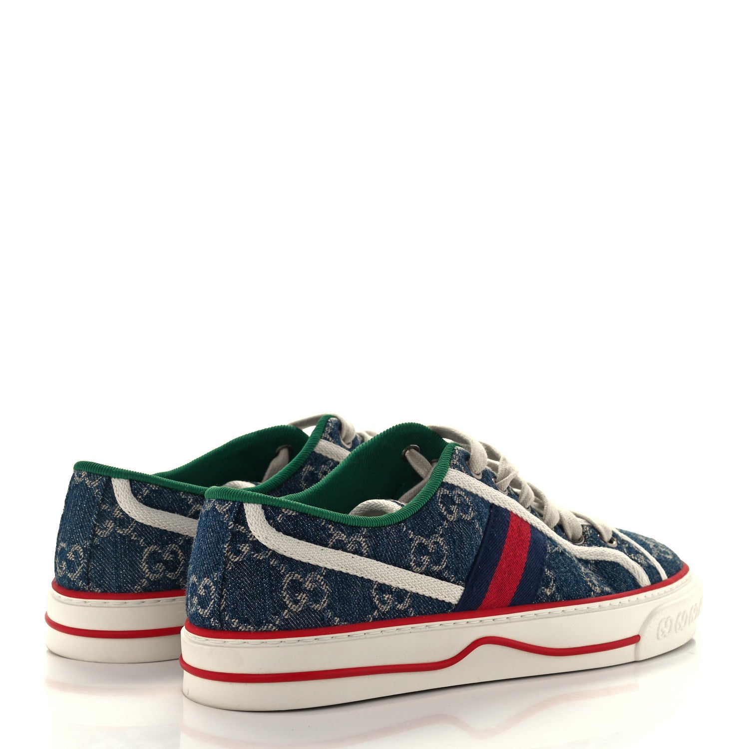 Gucci New Denim GG Monogram Web Womens 1977 Tennis Sneakers 38 Blue Tea Mystic White 4 of 9