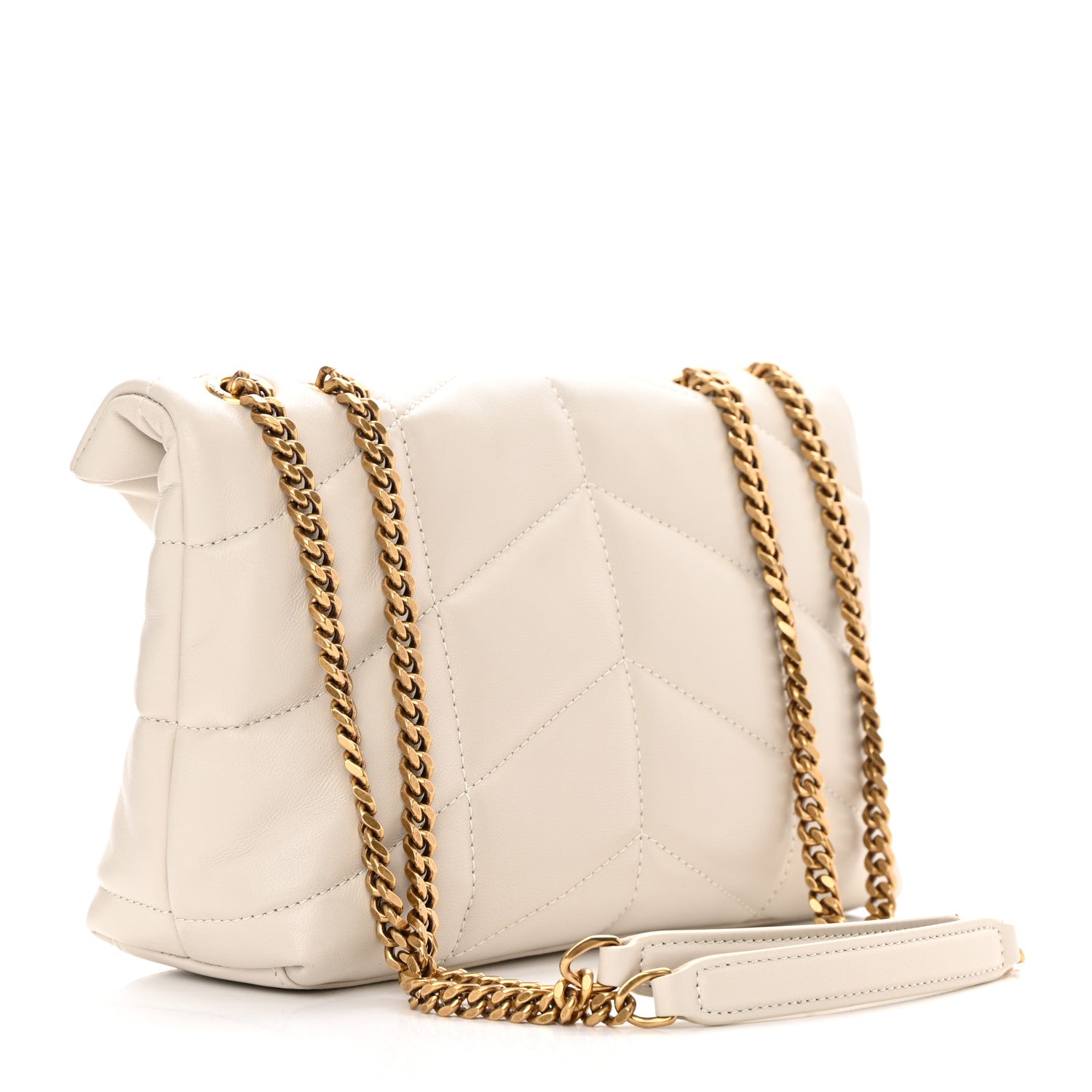 Saint Laurent Lambskin Quilted Toy Loulou Puffer Monogram Chain Satchel Crema Soft 3 of 12