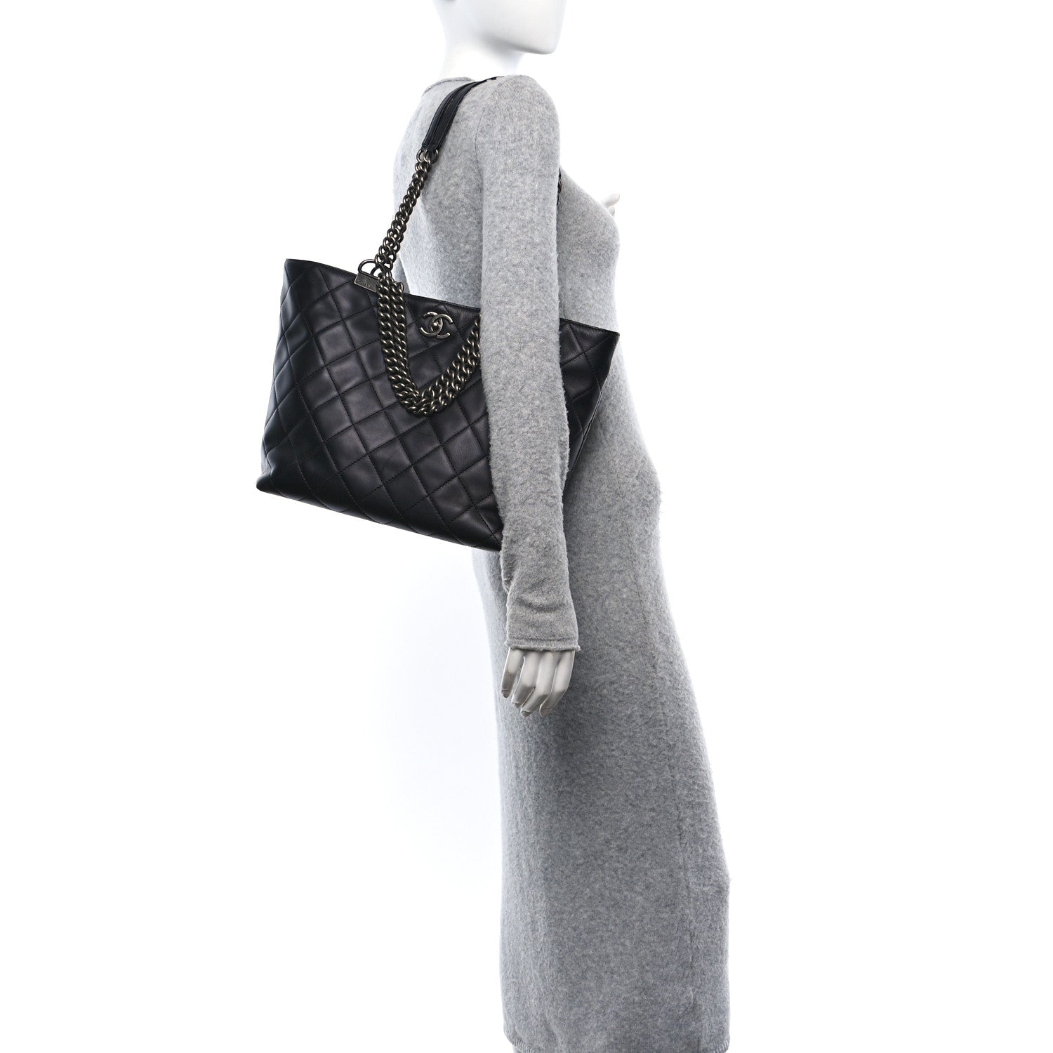 Chanel Calfskin Quilted Large Shopping In Chains Tote Black 2 of 10