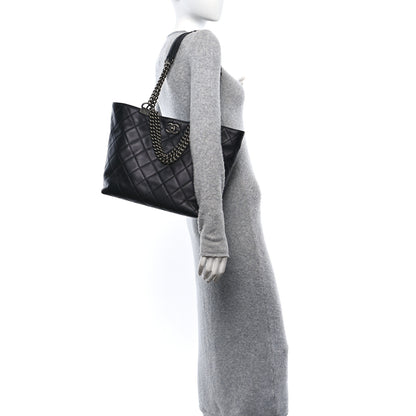 Chanel Calfskin Quilted Large Shopping In Chains Tote Black 2 of 10