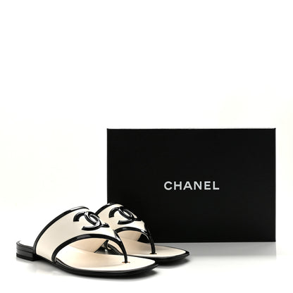 Chanel Lambskin Patent Calfskin CC Thong Sandals 39 White Black 10 of 10