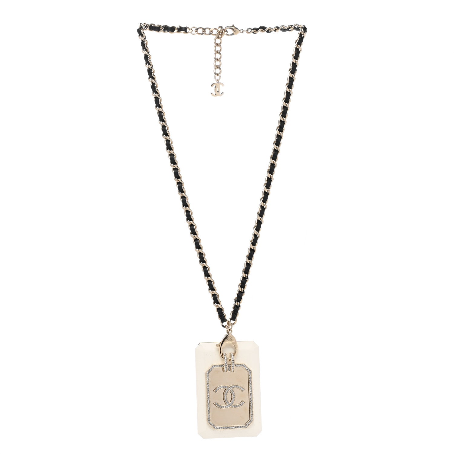 Chanel Resin Crystal Lambskin CC Cardholder Pendant Necklace Gold White 3 of 6