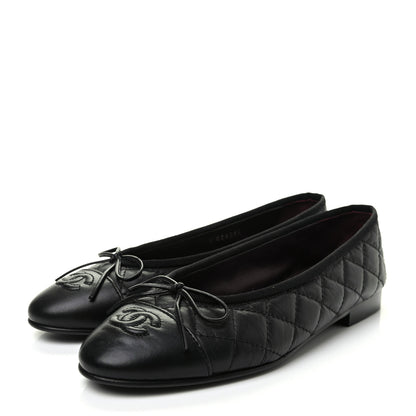 Chanel Aged Calfskin Quilted CC Cap Toe Ballerina Flats 36.5 Black 3 of 9