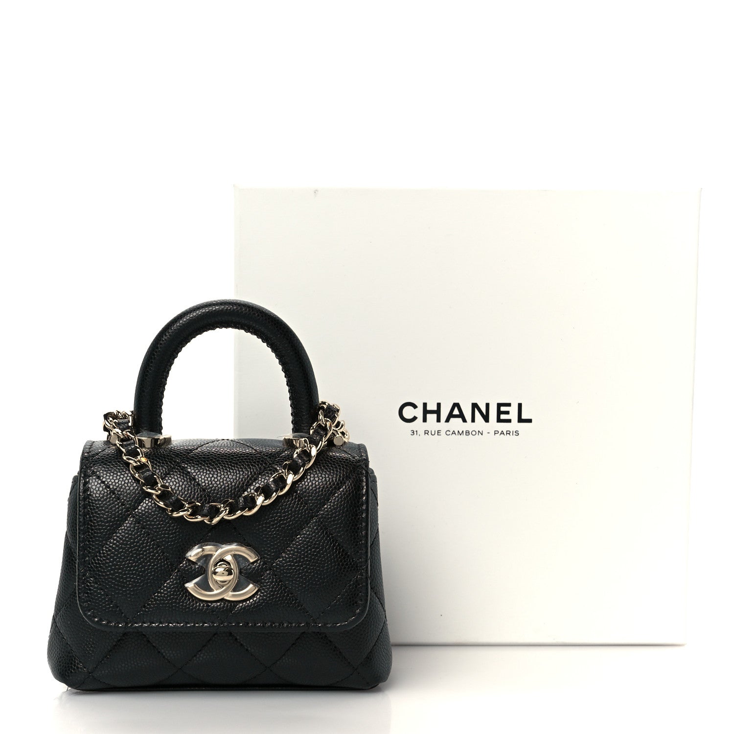 Chanel Caviar Quilted Nano Coco Handle Clutch With Chain Black 12 of 12