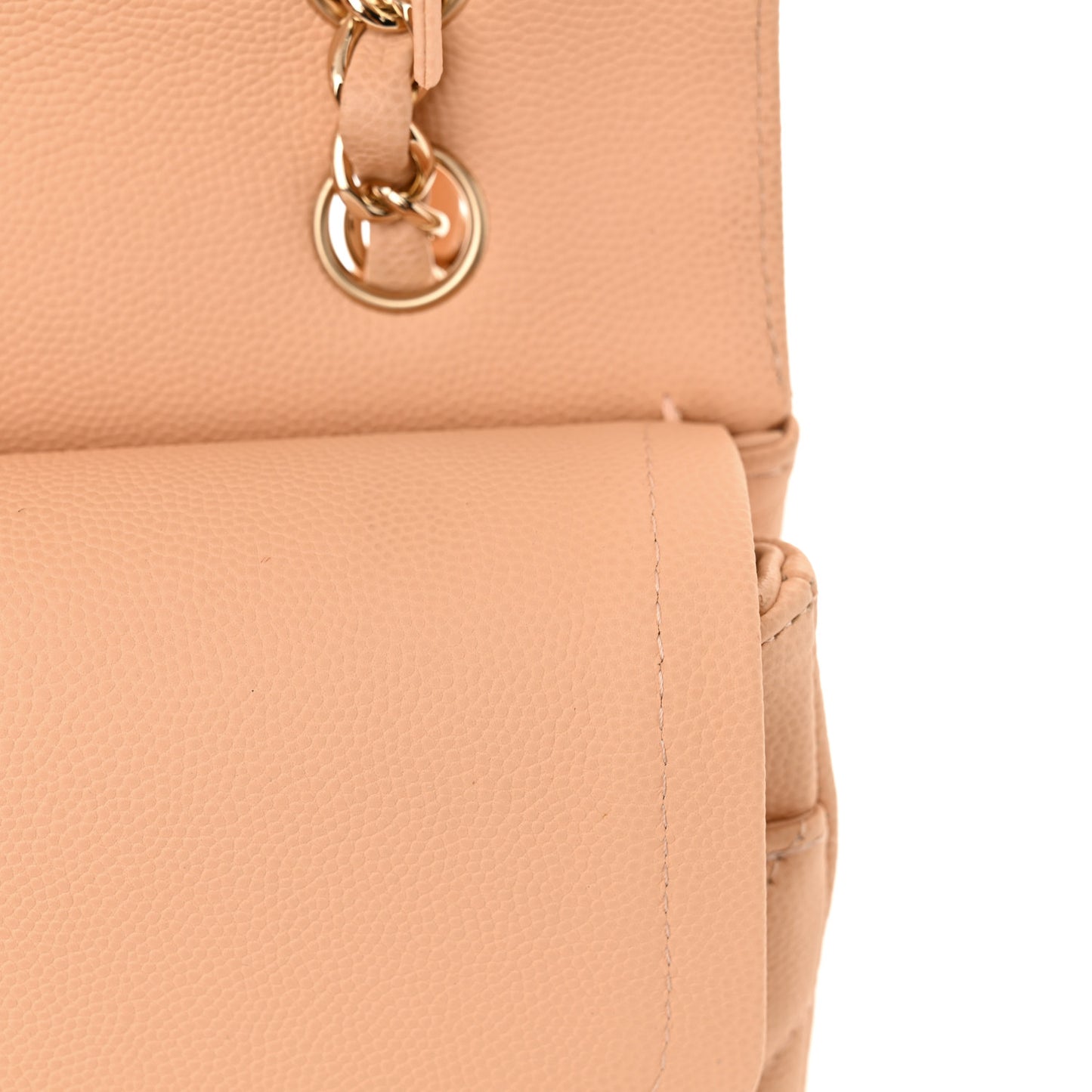 Caviar Chevron Quilted Medium Double Flap Beige