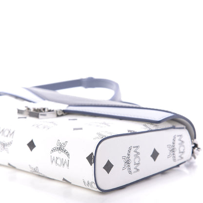 MCM Calfskin Visetos Monogram Millie Color Block Crossbody Bag White Mood Indigo 8 of 10