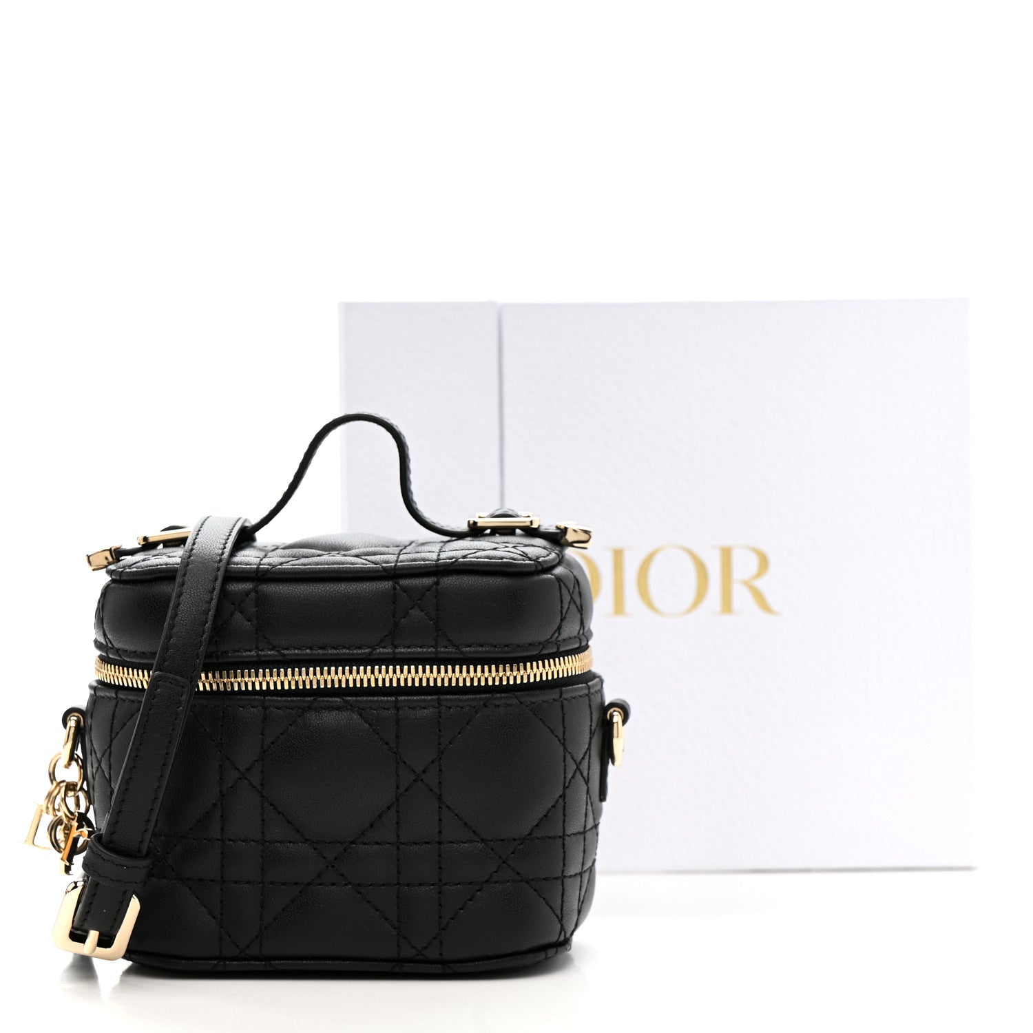 Christian Dior Lambskin Cannage Micro Lady Dior Vanity Case Black
