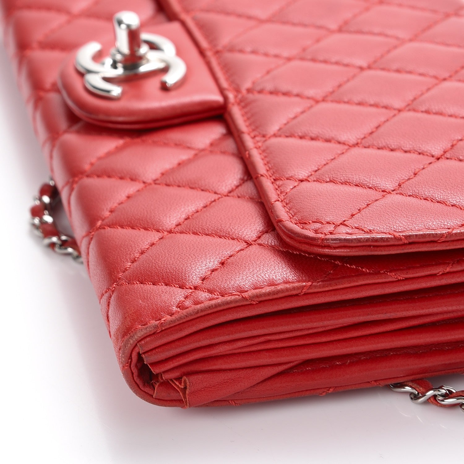Chanel Lambskin Quilted Chain Clutch Flap Red 8 of 16