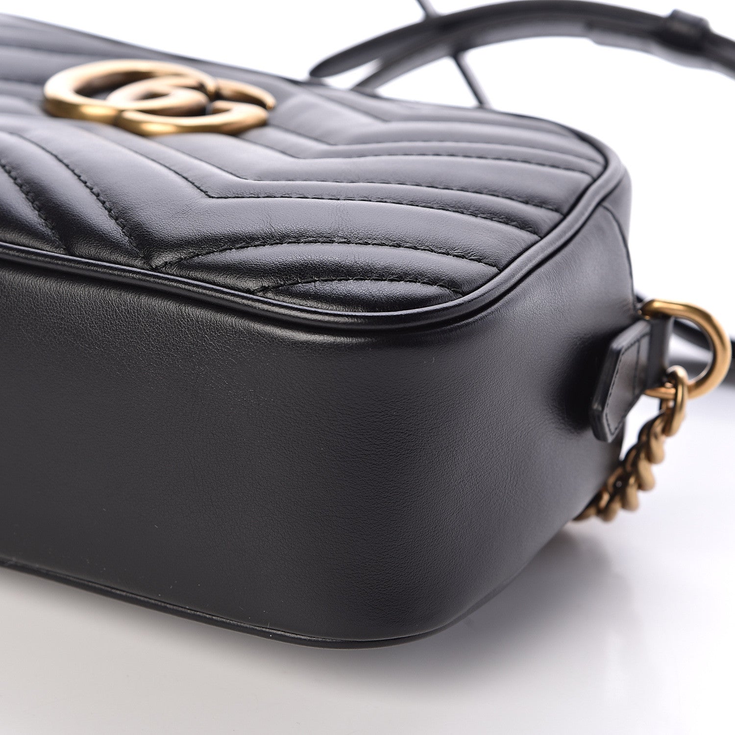 Gucci Calfskin Matelasse Small GG Marmont Chain Shoulder Bag Black 10 of 11