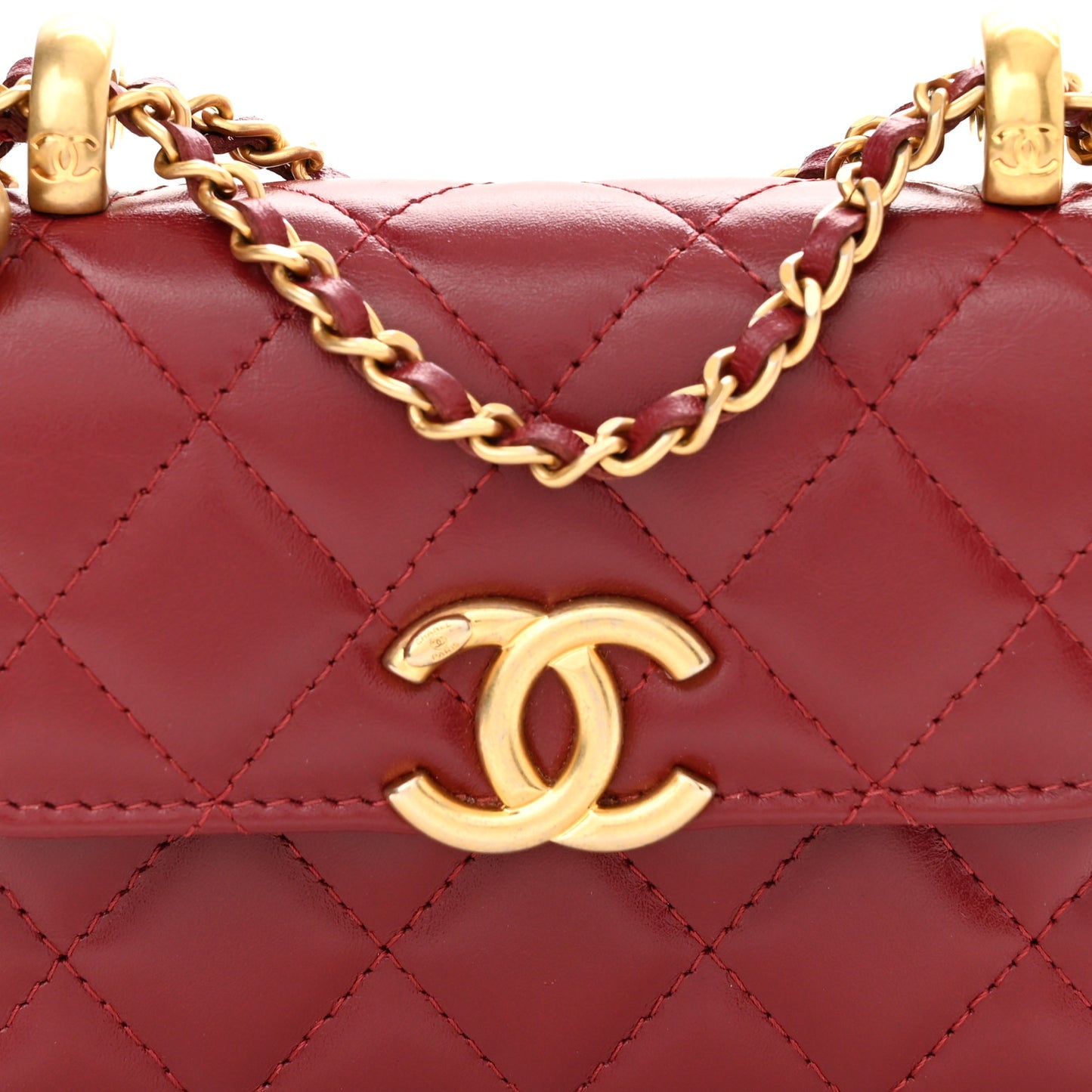 Calfskin Quilted Perfect Fit Coin Purse With Chain Burgundy