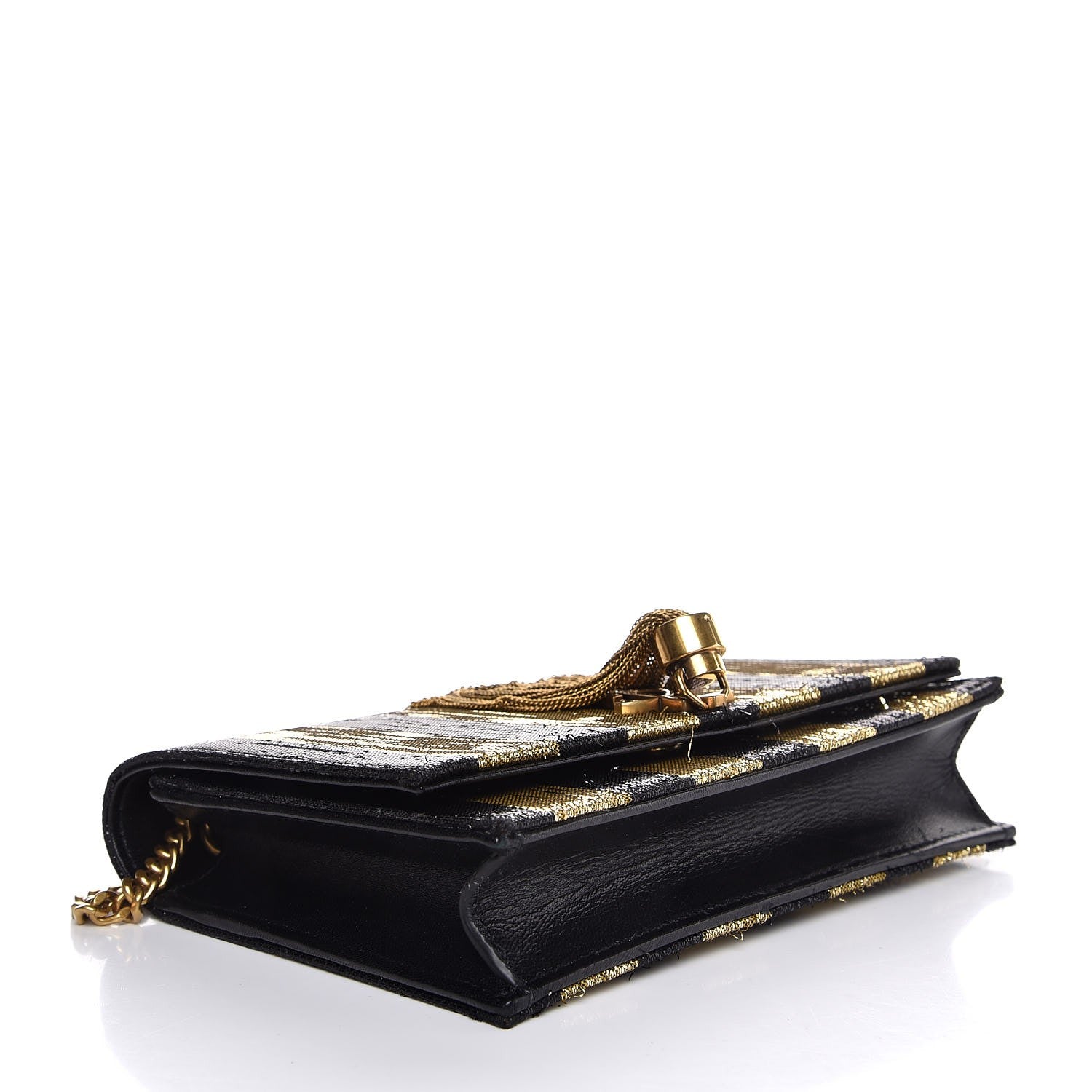 Saint Laurent Sequin Striped Classic Monogram Kate Tassel Chain Wallet Black Gold 4 of 6