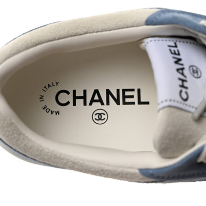 Chanel Suede Kidskin Womens CC Sneakers 40 White Blue 6 of 8