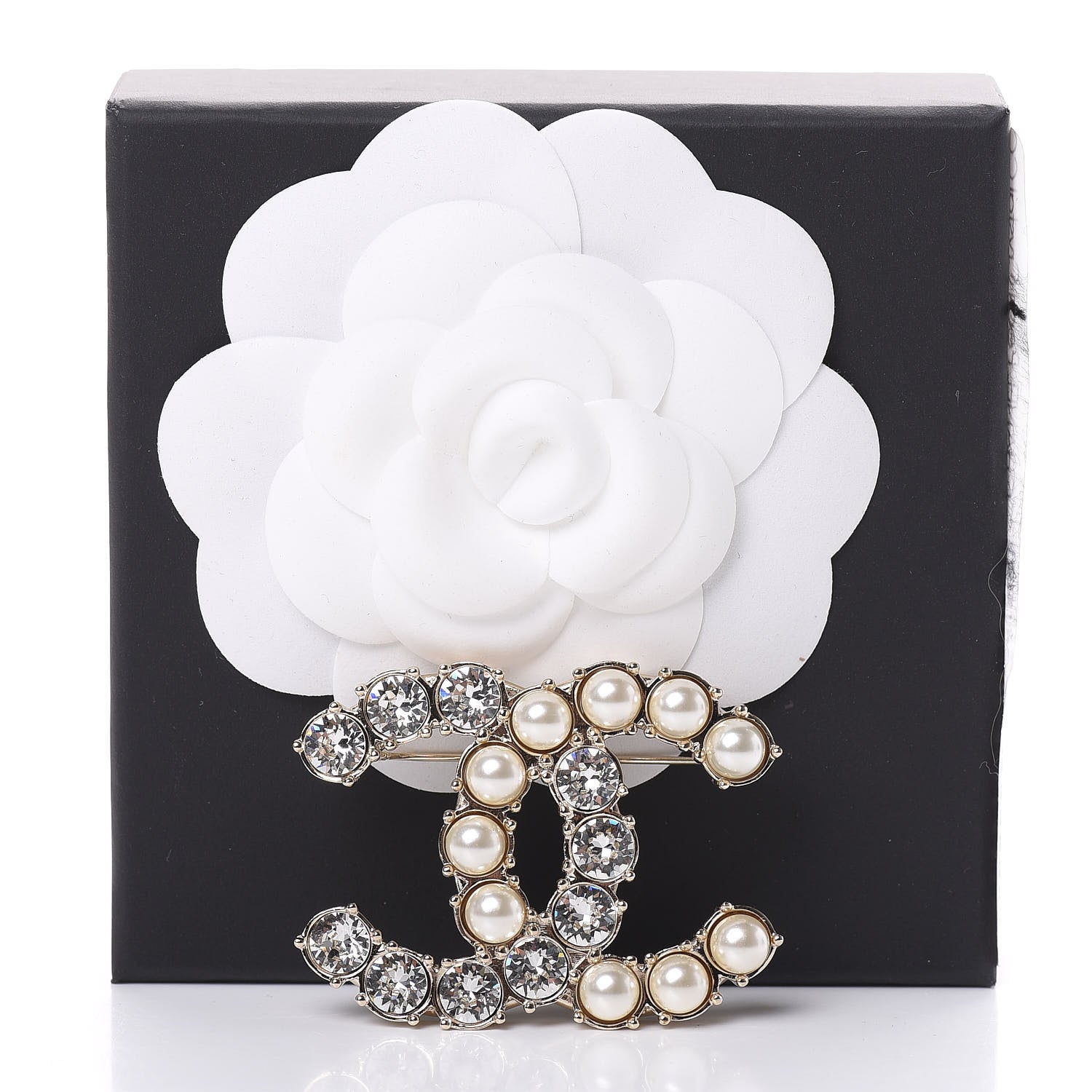 Chanel Crystal Pearl CC Dazzling Domino Brooch Gold 4 of 4