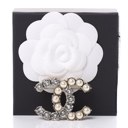 Chanel Crystal Pearl CC Dazzling Domino Brooch Gold 4 of 4
