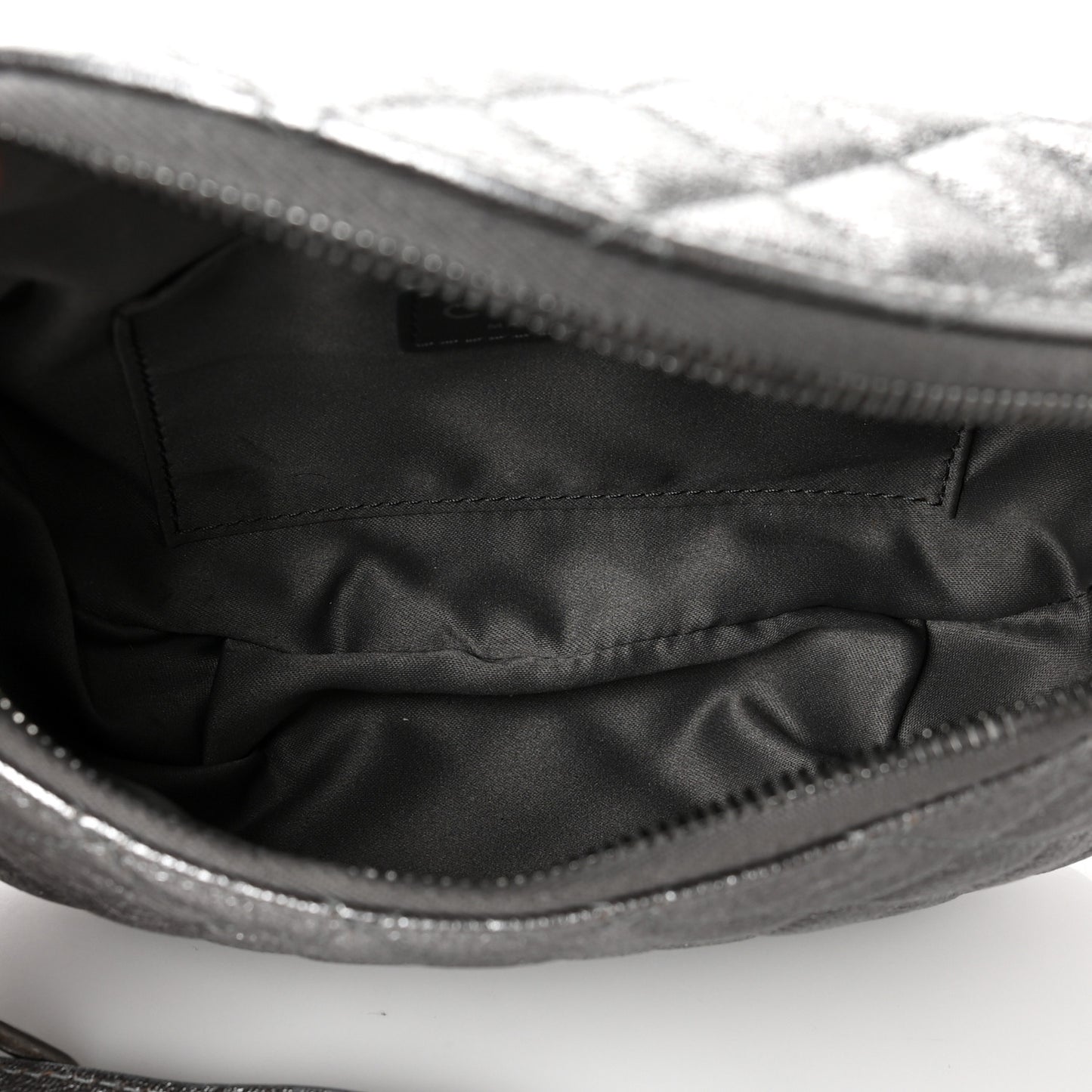 Metallic Calfskin Quilted Banane Waist Bag Fanny Pack Silver