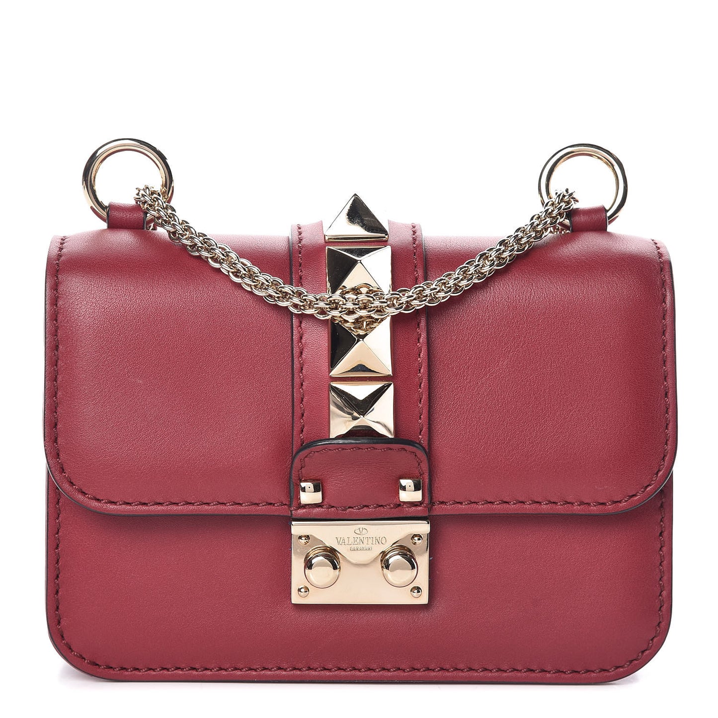 Vitello Mini Glam Lock Rockstud Flap Red
