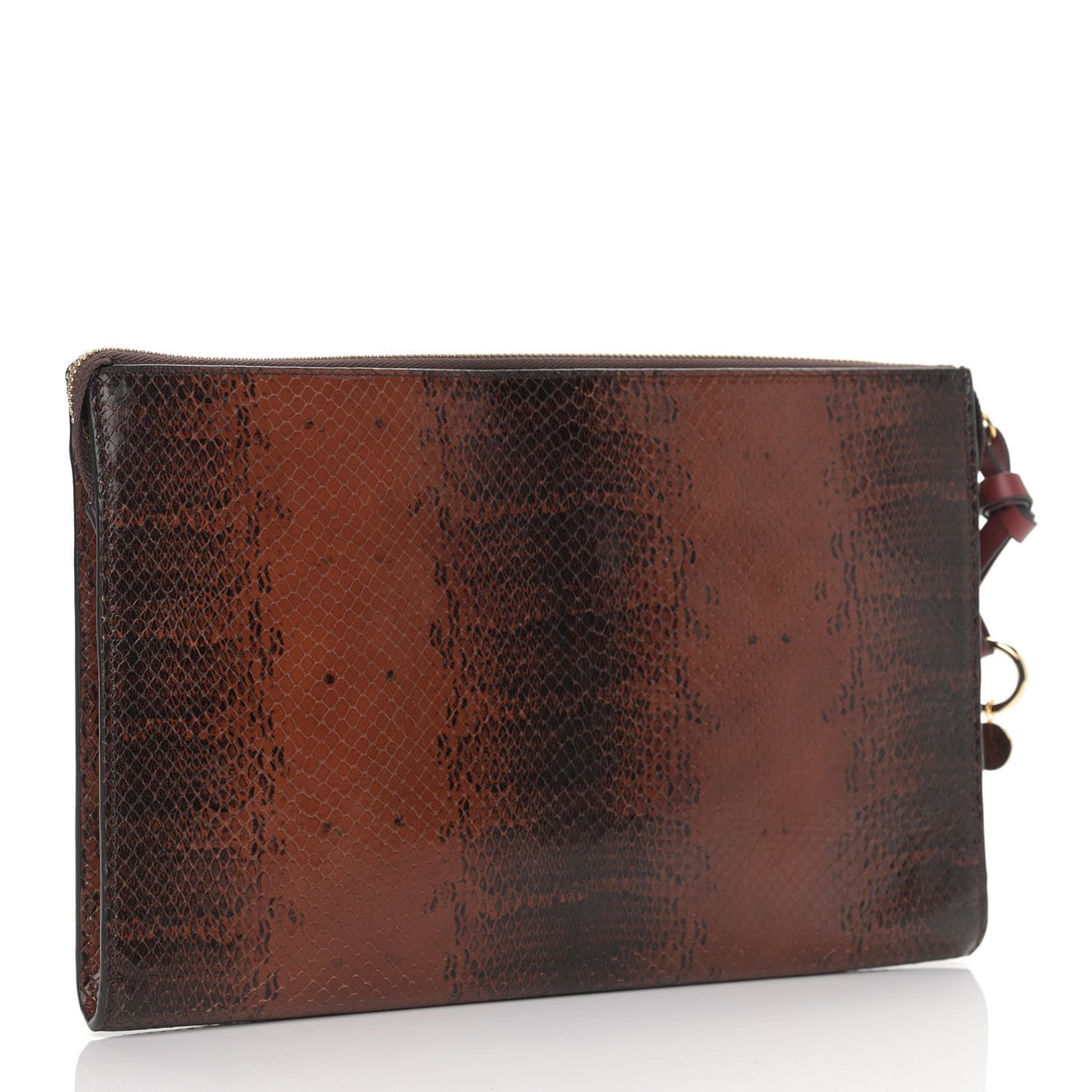 Python Embossed Calfskin Alphabet Flat Pouch Clutch Brown