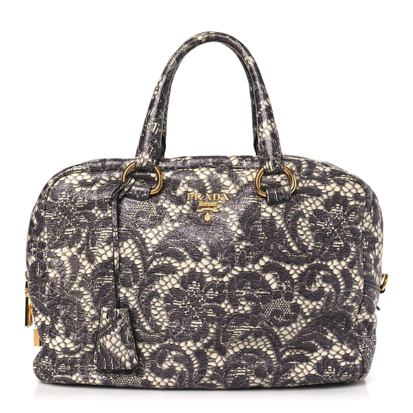 Cervo Lux Print Lace Bauletto Bag Talco