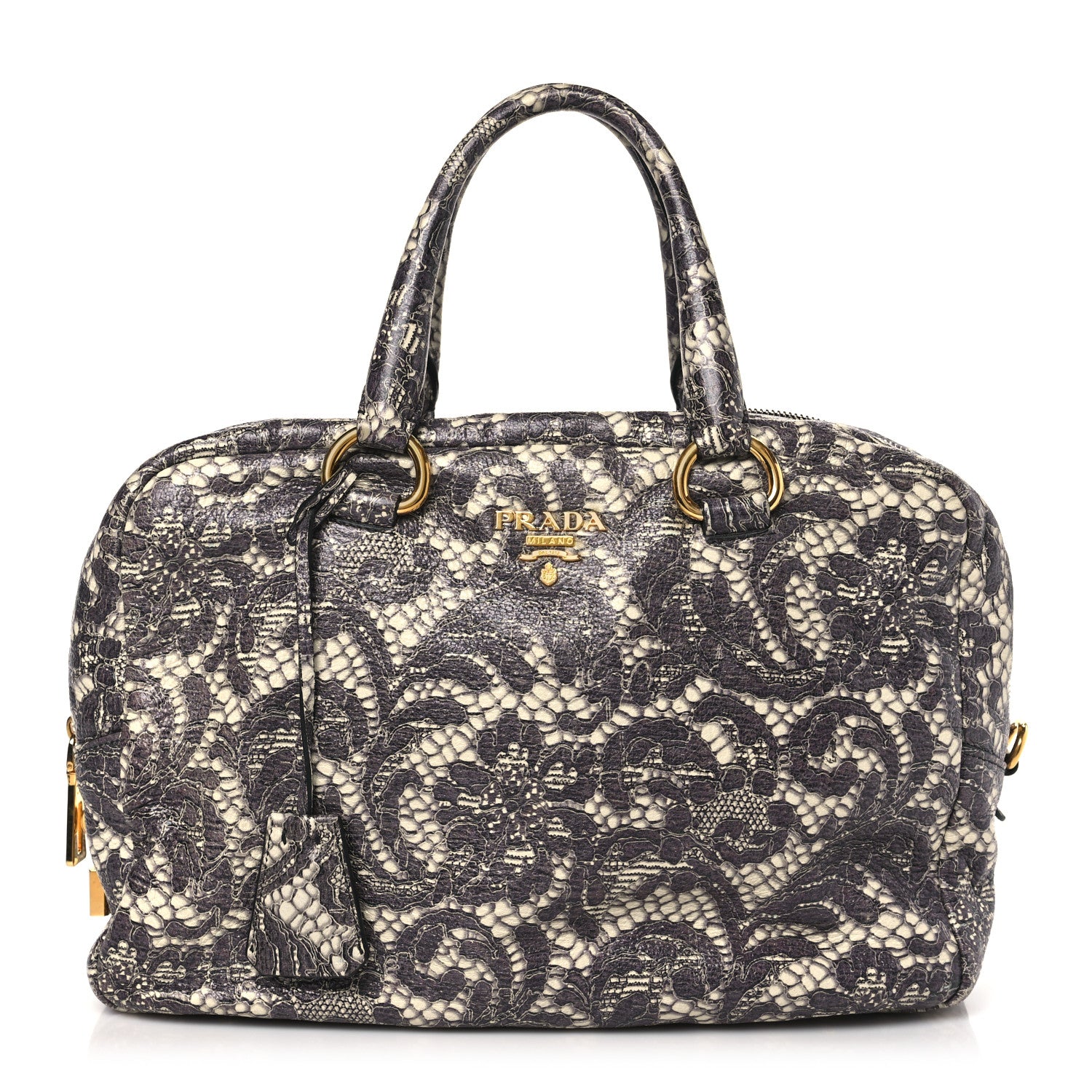 Prada Cervo Lux Print Lace Bauletto Bag Talco 1 of 10