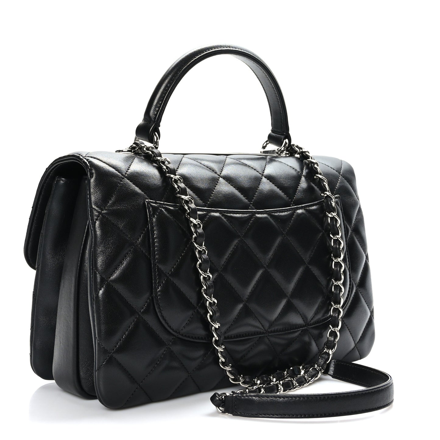 Lambskin Quilted Medium Trendy CC Flap Dual Handle Bag Black