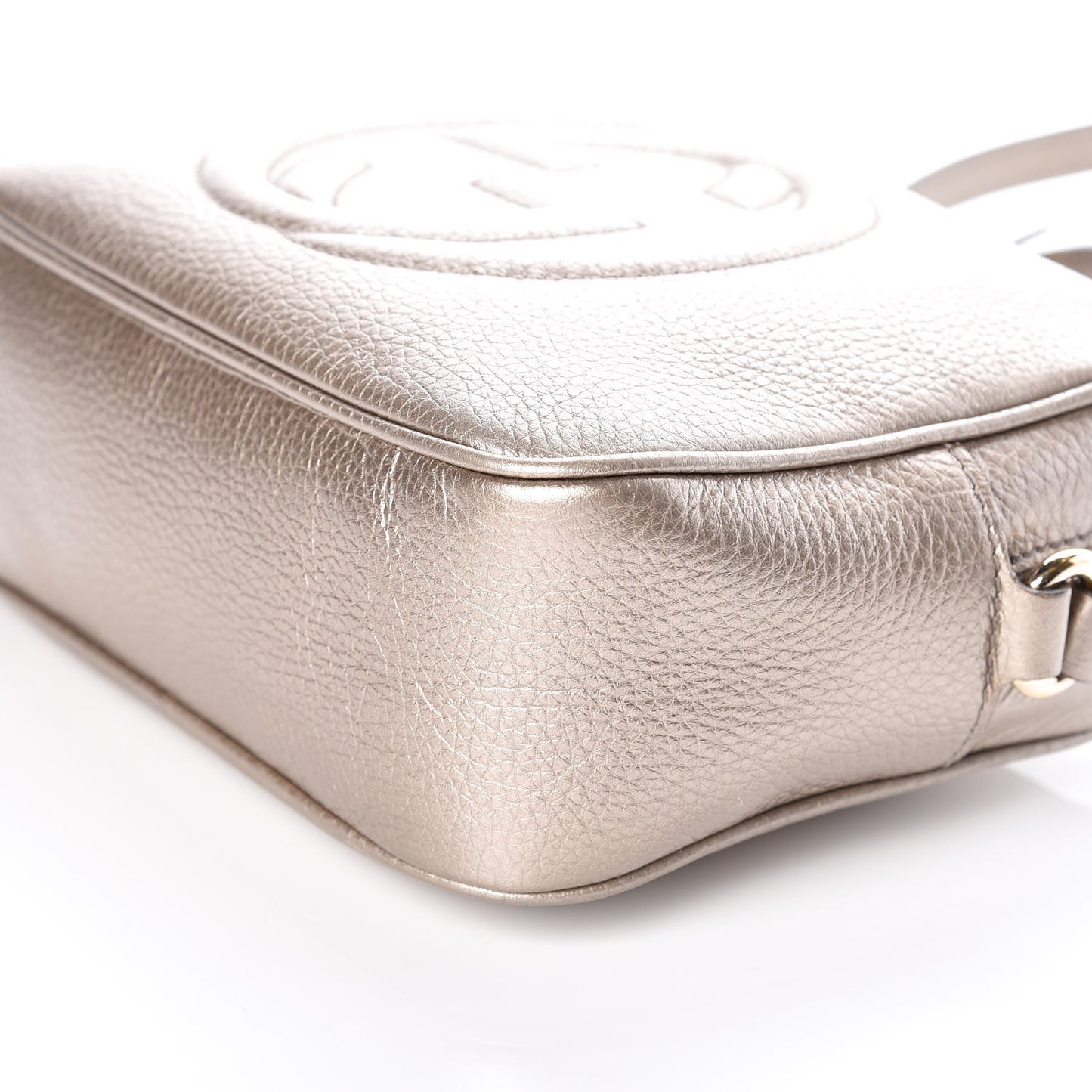 Metallic Pebbled Calfskin Small Soho Disco Bag Golden Beige