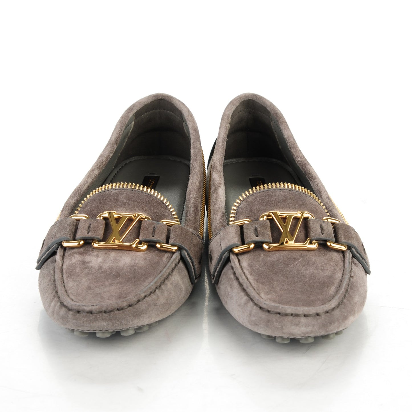 Suede Zipper Oxford Loafers 38 Grey