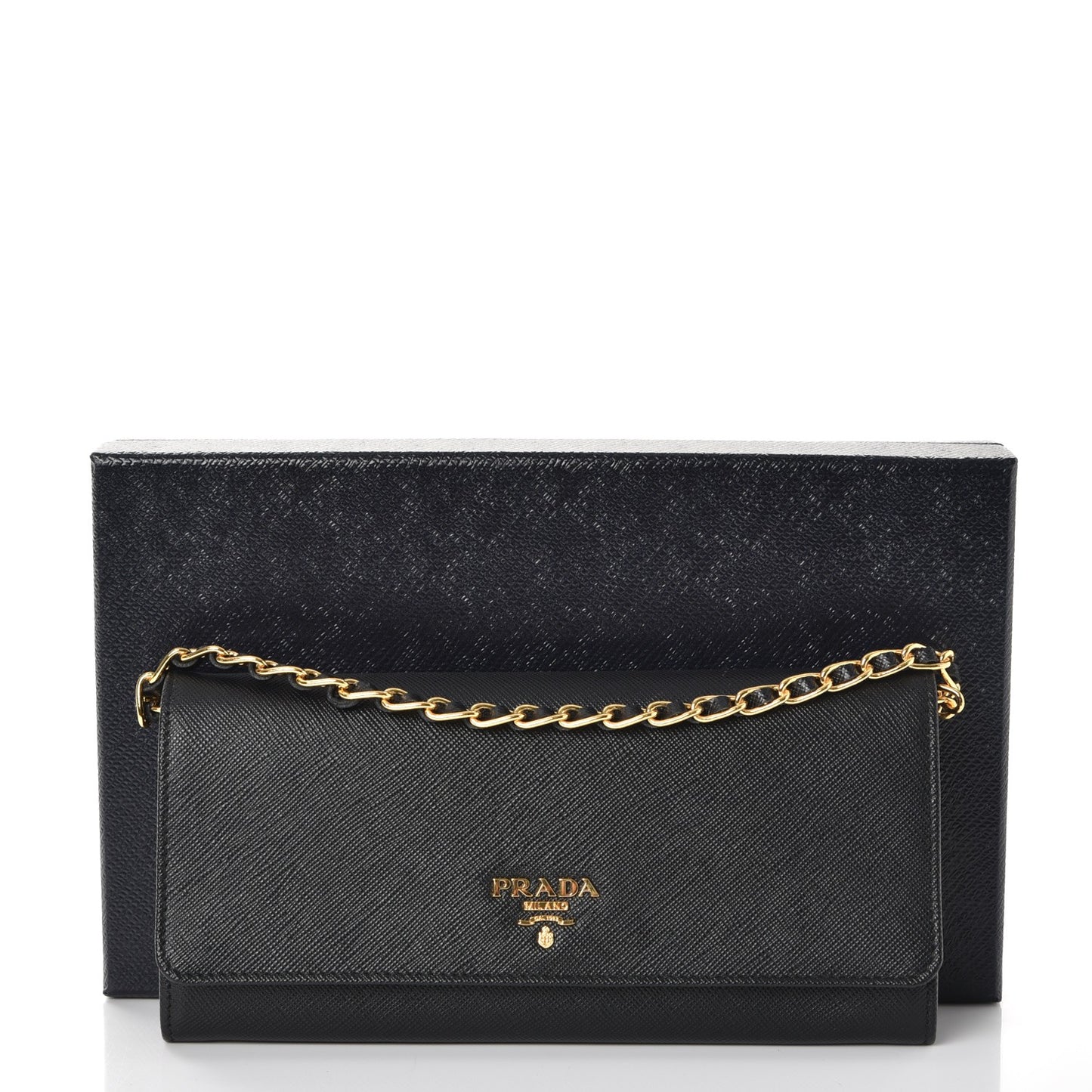 Saffiano Metal Oro Chain Wallet Nero Black