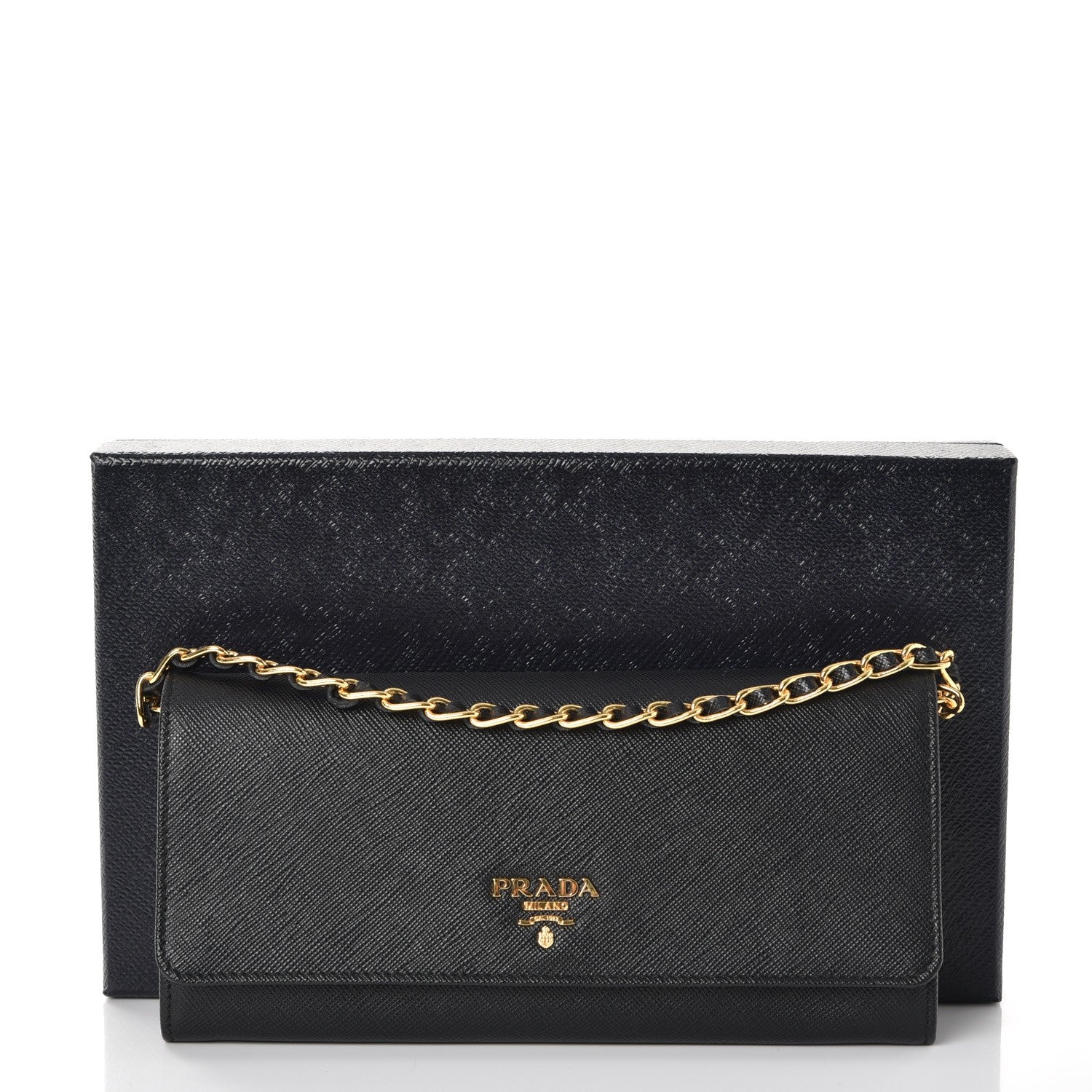 Prada Saffiano Metal Oro Chain Wallet Nero Black 8 of 8