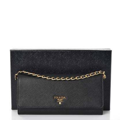 Prada Saffiano Metal Oro Chain Wallet Nero Black 8 of 8