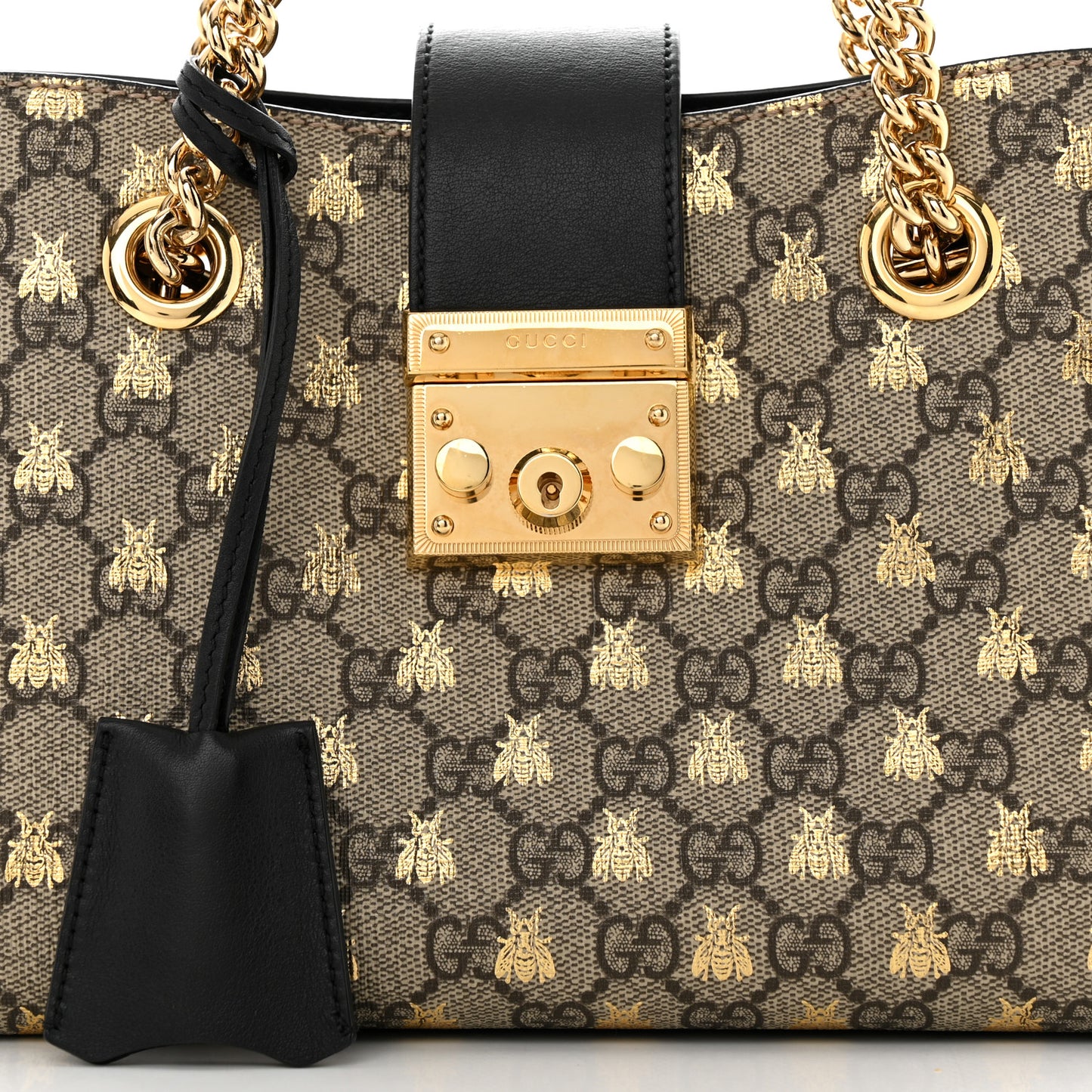 GG Supreme Monogram Bees Small Padlock Tote Beige Oro Black