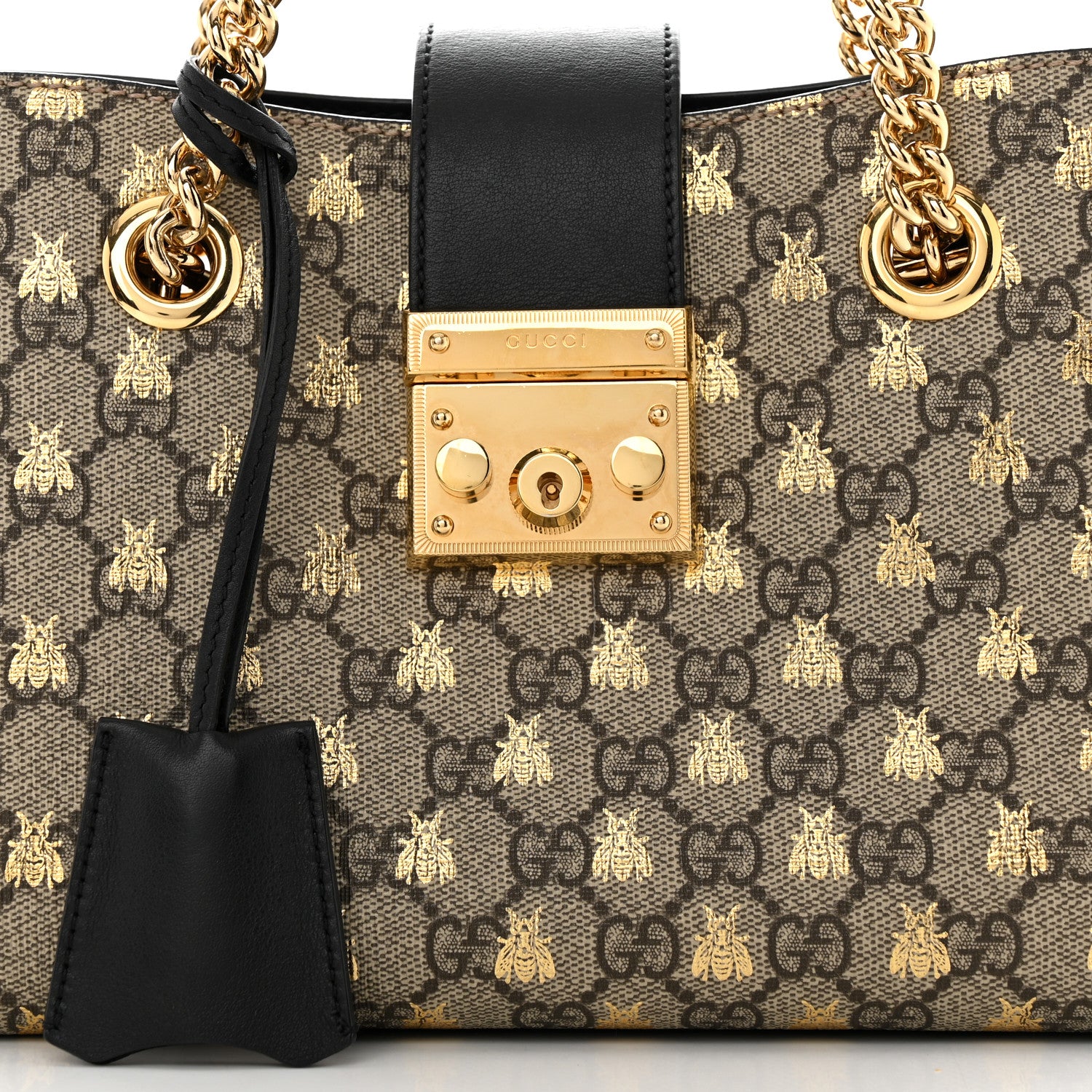Gucci GG Supreme Monogram Bees Small Padlock Tote Beige Oro Black 8 of 12