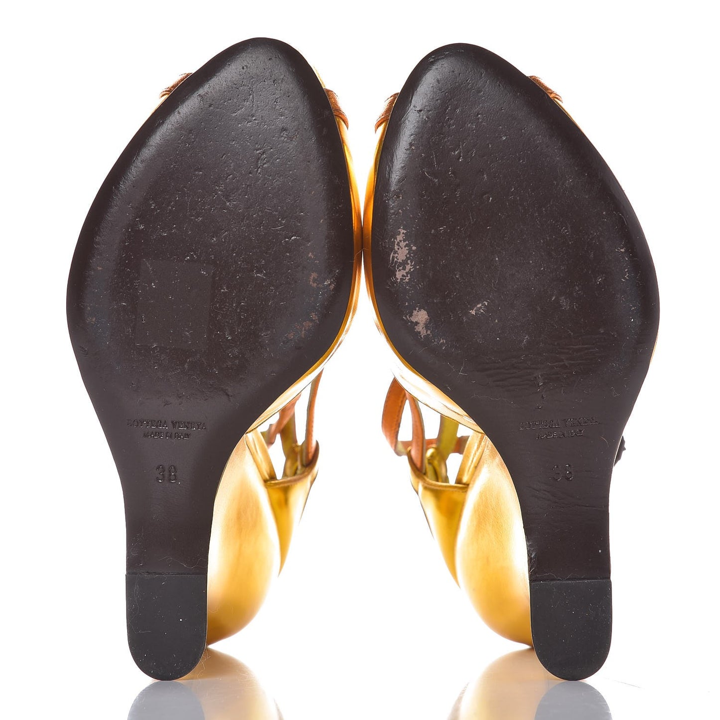 Metallic Calfskin Wedge Sandals 38 Gold
