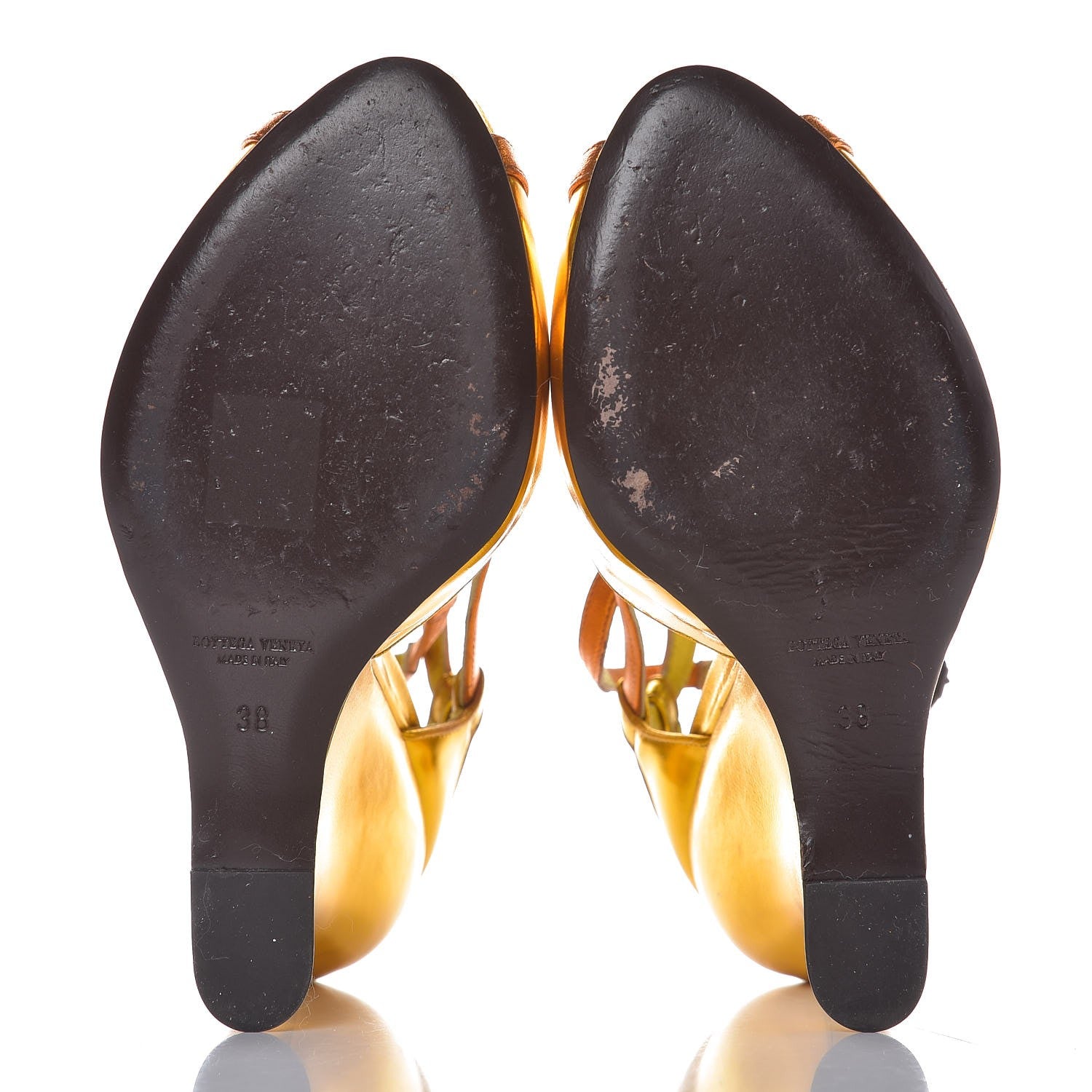 Bottega Veneta Metallic Calfskin Wedge Sandals 38 Gold 7 of 10