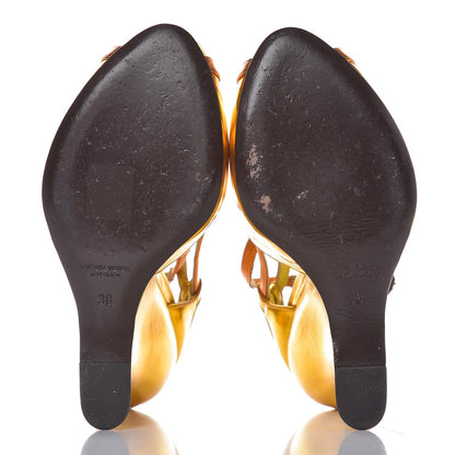 Bottega Veneta Metallic Calfskin Wedge Sandals 38 Gold 7 of 10