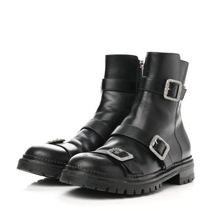 Jimmy Choo Calfskin Crystal Buckle Hank Boots 38 Black 3 of 11