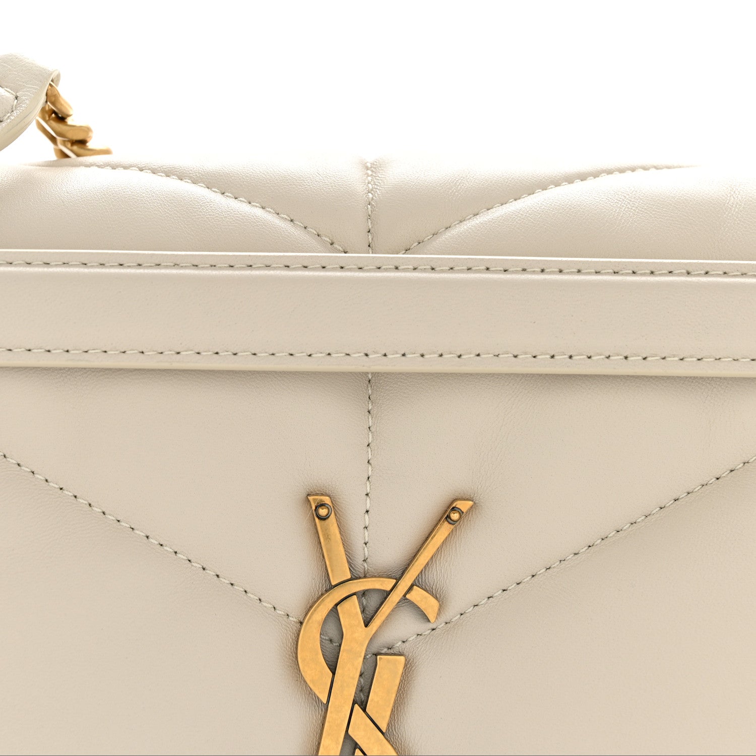 Saint Laurent Lambskin Quilted Medium Loulou Puffer Monogram Chain Satchel Crema Soft 8 of 15